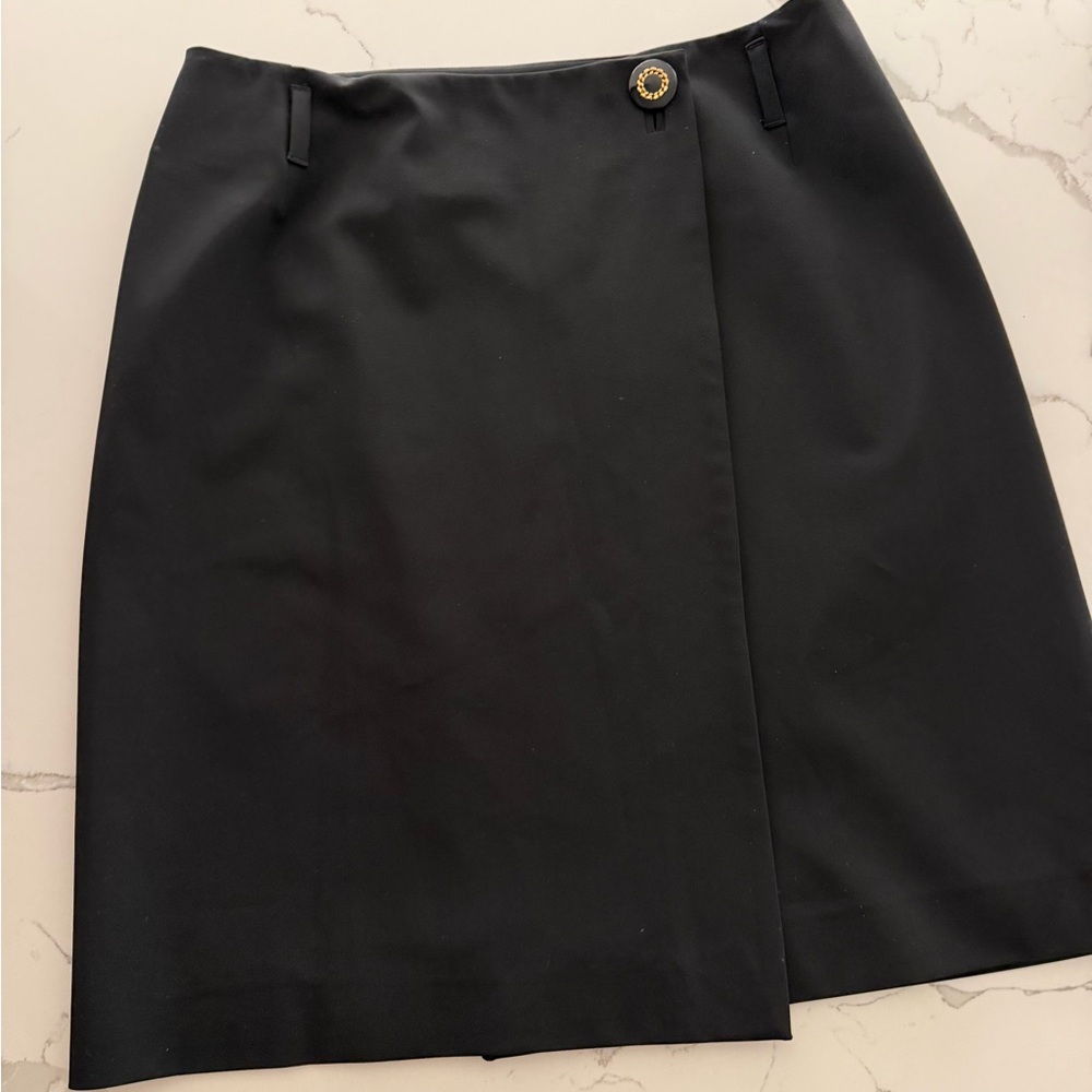 Prada Black A-Line Skirt with Gold Button